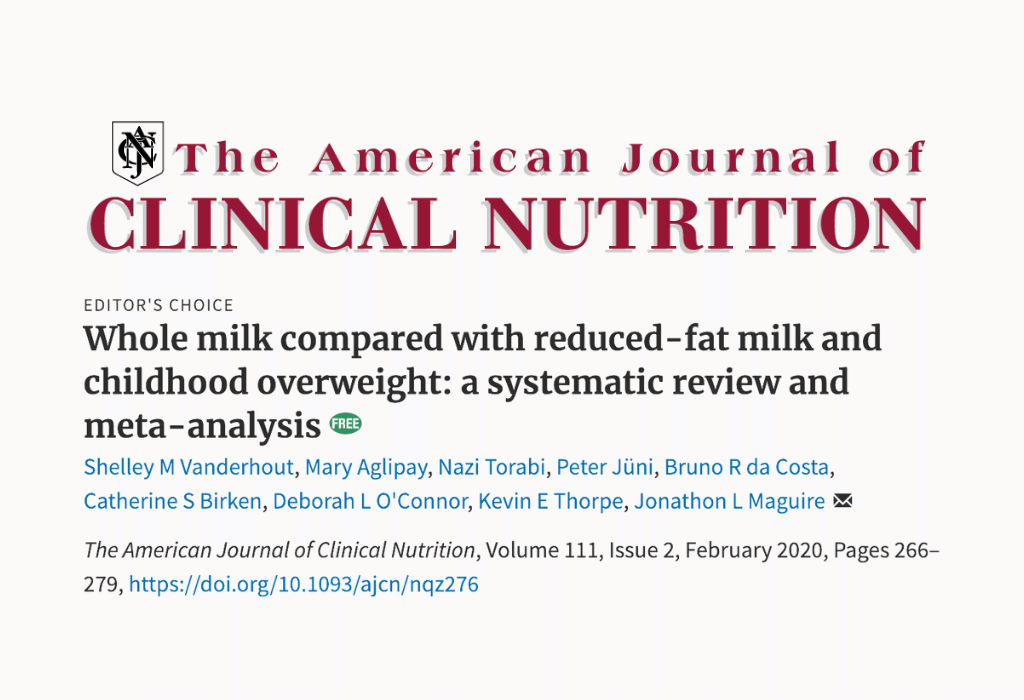 Summary: Whole milk compared with reduced-fat milk and childhood overweight: a systematic review and meta-analysis